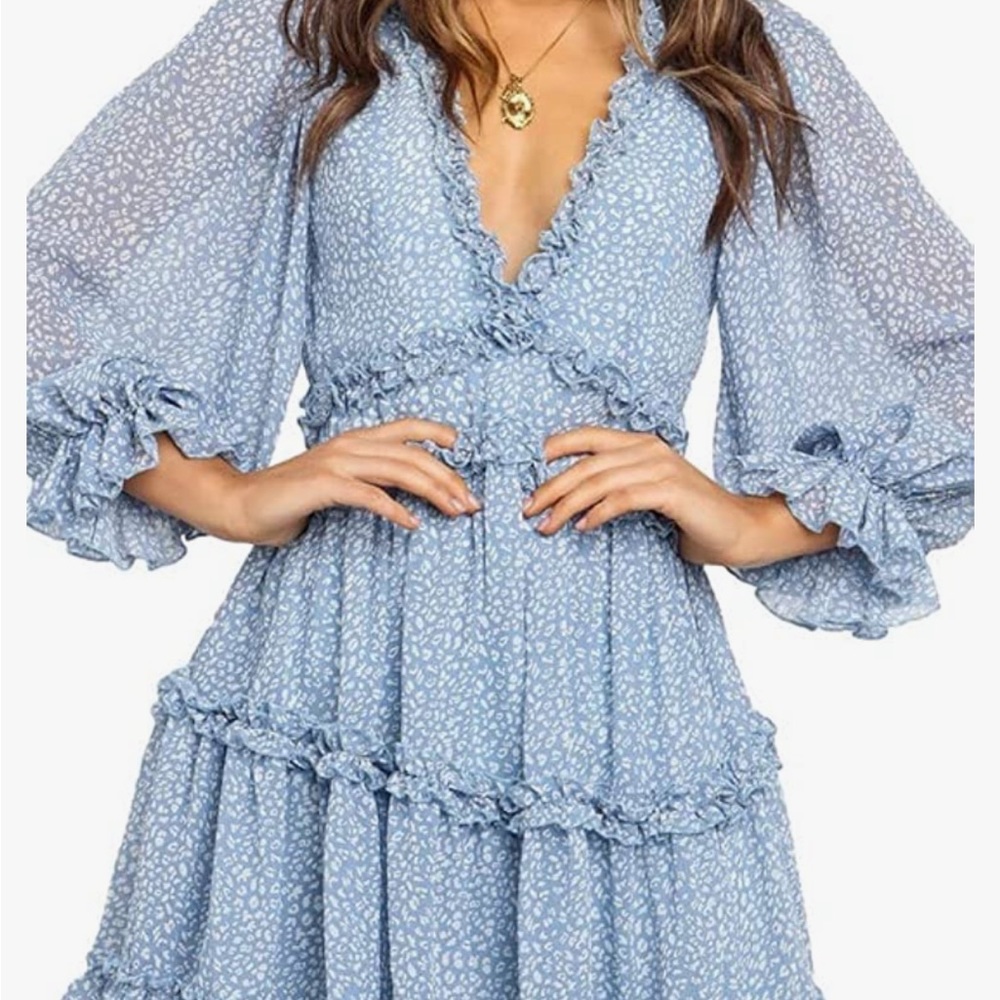 Womens Deep V Neck Ruffle Long Sleeve Dress Size Small